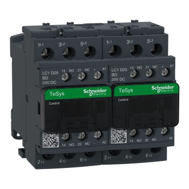 LC2D25BD - TeSys Deca reversing contactor,3P(3NO),AC-3,<=440V 25A,24V DC coil - Schneider Electric - TeSys Deca reversing contactor,3P(3NO),AC-3,<=440V 25A,24V DC coil - Schneider Electric - 0