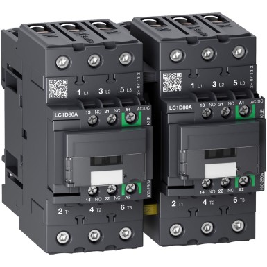 LC2D80ABBE - TeSys Deca reversing contactor 3P 66A AC3/AC3e up to 440V coil 24V DC - Schneider Electric - TeSys Deca reversing contactor 3P 66A AC3/AC3e up to 440V coil 24V DC - Schneider Electric - 0