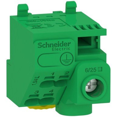 LGYT1E05 - Earth terminal block, Linergy, screw and screwless terminals, 5 holes, 1x25 mmІ + 4x4 mmІ, with jump - Schneider Electric - Earth terminal block, Linergy, screw and screwless terminals, 5 holes, 1x25 mmІ + 4x4 mmІ, with jump - Schneider Electric - 0