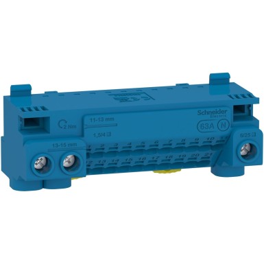 LGYT1N24 - Neutral terminal block, Linergy, screw and screwless terminals, 24 holes, 3x25 mmІ + 21x4 mmІ, with - Schneider Electric - Neutral terminal block, Linergy, screw and screwless terminals, 24 holes, 3x25 mmІ + 21x4 mmІ, with - Schneider Electric - 0