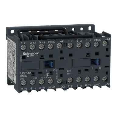 LP2K1201BD - reversing Contactor, TeSys K, 3P, AC-3/AC-3e,440V 12A, 1NC, 24V DC coil, screw clamp terminals - Schneider Electric - reversing Contactor, TeSys K, 3P, AC-3/AC-3e,440V 12A, 1NC, 24V DC coil, screw clamp terminals - Schneider Electric - 0