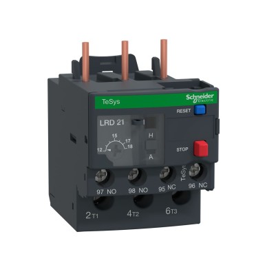 LR3D21 - Thermal overload relay, TeSys Deca, 690VAC, 12 to 18A, 1NO+1NC, class 10A, for D18…D38 unbalanced loads - Schneider Electric - Thermal overload relay, TeSys Deca, 690VAC, 12 to 18A, 1NO+1NC, class 10A, for D18…D38 unbalanced loads - Schneider Electric - 0