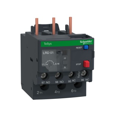 LRD01 - Thermal overload relay, TeSys Deca, 690VAC, 0.1 to 0.16A, 1NO+1NC, class 10A, screw clamp - Schneider Electric - Thermal overload relay, TeSys Deca, 690VAC, 0.1 to 0.16A, 1NO+1NC, class 10A, screw clamp - Schneider Electric - 0