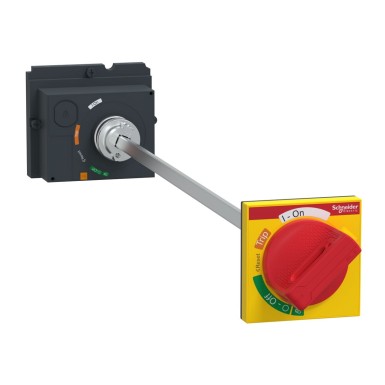 LV429340T - Extended rotary handle, ComPacT NSX100/160/250, red handle/yellow front, shaft length 185mm to 600mm, IP55 - Schneider Electric - Extended rotary handle, ComPacT NSX100/160/250, red handle/yellow front, shaft length 185mm to 600mm, IP55 - Schneider Electric - 0