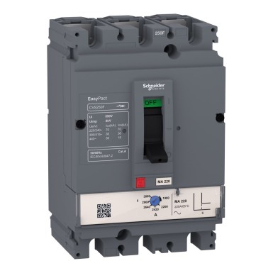 LV510440 - Circuit breaker EasyPact CVS100F, 36 kA at 415 VAC, 2.5 A rating magnetic MA trip unit, 3P 3d - Schneider Electric - Circuit breaker EasyPact CVS100F, 36 kA at 415 VAC, 2.5 A rating magnetic MA trip unit, 3P 3d - Schneider Electric - 0