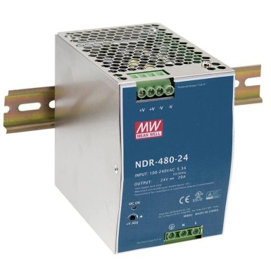 NDR-480-24 - AC-DC Single output Industrial DIN rail power supply; Output 24Vdc at 20A; metal case - Mean Well - AC-DC Single output Industrial DIN rail power supply; Output 24Vdc at 20A; metal case - Mean Well - 0