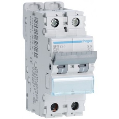 NFN225 - 2P 6-10kA C curve circuit breaker - 25A 2 modules - Ref: NFN225 - Hager - 2P 6-10kA C curve circuit breaker - 25A 2 modules - Ref: NFN225 - Hager - 0