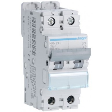 NFN240 - 2P 6-10kA C curve circuit breaker - 40A 2 modules - Ref: NFN240 - Hager - 2P 6-10kA C curve circuit breaker - 40A 2 modules - Ref: NFN240 - Hager - 0