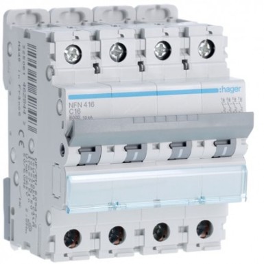 NFN416 - 4P 6-10kA C curve circuit breaker - 16A 4 modules - Ref: NFN416 - Hager - 4P 6-10kA C curve circuit breaker - 16A 4 modules - Ref: NFN416 - Hager - 0