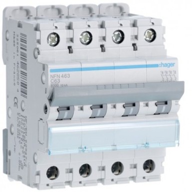 NFN463 - 4P 6-10kA C curve circuit breaker - 63A 4 modules - Ref: NFN463 - Hager - 4P 6-10kA C curve circuit breaker - 63A 4 modules - Ref: NFN463 - Hager - 0