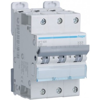 NFT320 - 3P 6-10kA C curve circuit breaker - 20A 3 modules - Ref: NFT320 - Hager - 3P 6-10kA C curve circuit breaker - 20A 3 modules - Ref: NFT320 - Hager - 0