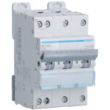 NFT820 - 3P+N 6-10kA C curve circuit breaker - 20A 3 modules - Ref: NFT820 - Hager - 3P+N 6-10kA C curve circuit breaker - 20A 3 modules - Ref: NFT820 - Hager - 0