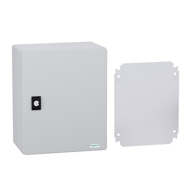 NSYPLM3025PG - Wall mounted polyester enclosure, Thalassa PLM, plain door, with metallic plate, 308x255x160mm, IP66, IK10, RAL 7035 - Schneider Electric - Wall mounted polyester enclosure, Thalassa PLM, plain door, with metallic plate, 308x255x160mm, IP66, IK10, RAL 7035 - Schneider Electric - 1