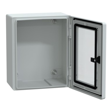 NSYPLM3025TG - Wall mounted polyester enclosure, Thalassa PLM, glazed door, 308x255x160mm, IP66, IK08, RAL 7035 - Schneider Electric - Wall mounted polyester enclosure, Thalassa PLM, glazed door, 308x255x160mm, IP66, IK08, RAL 7035 - Schneider Electric - 1