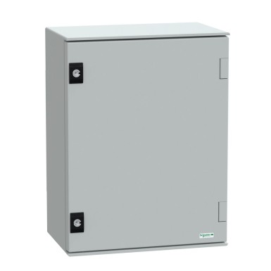 NSYPLM43PG - Wall mounted polyester enclosure, Thalassa PLM, plain door, with metallic plate, 430x330x200mm, IP66, IK10, RAL 7035 - Schneider Electric - Wall mounted polyester enclosure, Thalassa PLM, plain door, with metallic plate, 430x330x200mm, IP66, IK10, RAL 7035 - Schneider Electric - 0