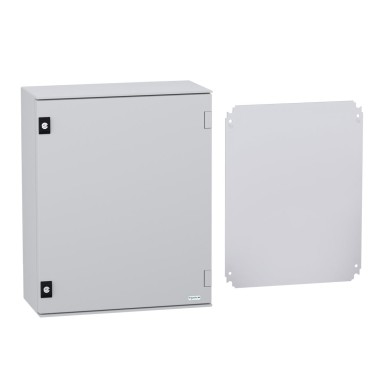 NSYPLM54PG - Wall mounted polyester enclosure, Thalassa PLM, plain door, with metallic plate, 530x430x200mm, IP66, IK10, RAL 7035 - Schneider Electric - Wall mounted polyester enclosure, Thalassa PLM, plain door, with metallic plate, 530x430x200mm, IP66, IK10, RAL 7035 - Schneider Electric - 1