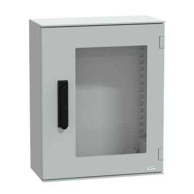 NSYPLM54TVG - Wall mounted polyester enclosure, Thalassa PLM, glazed door, with handle, 530x430x200mm, IP66, IK08, RAL 7035 - Schneider Electric - Wall mounted polyester enclosure, Thalassa PLM, glazed door, with handle, 530x430x200mm, IP66, IK08, RAL 7035 - Schneider Electric - 0