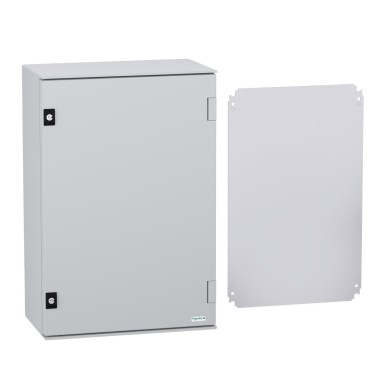 NSYPLM64PG - Wall mounted polyester enclosure, Thalassa PLM, plain door, with metallic plate, 647x436x250mm, IP66, IK10, RAL 7035 - Schneider Electric - Wall mounted polyester enclosure, Thalassa PLM, plain door, with metallic plate, 647x436x250mm, IP66, IK10, RAL 7035 - Schneider Electric - 1