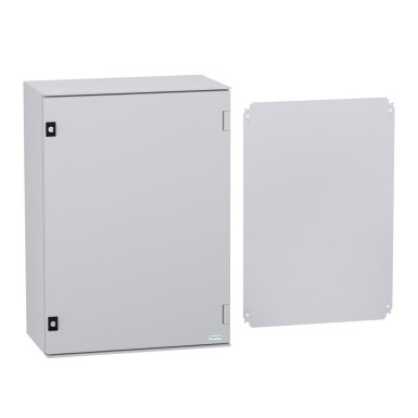 NSYPLM75PG - Wall mounted polyester enclosure, Thalassa PLM, plain door, with metallic plate, 747x536x300mm, IP66, IK10, RAL 7035 - Schneider Electric - Wall mounted polyester enclosure, Thalassa PLM, plain door, with metallic plate, 747x536x300mm, IP66, IK10, RAL 7035 - Schneider Electric - 1