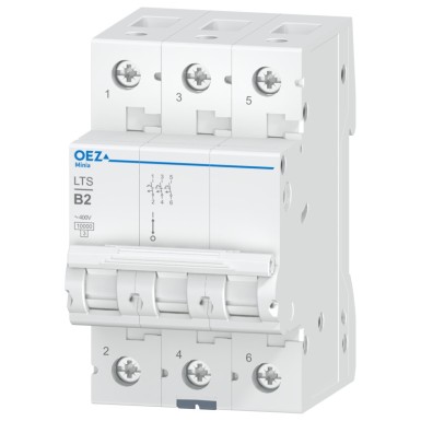 OEZ:42082 - In 2 A, Ue AC 230/400 V / DC 180 V, characteristic B, 3-pole, Icn 10 kA - OEZ - In 2 A, Ue AC 230/400 V / DC 180 V, characteristic B, 3-pole, Icn 10 kA - OEZ - 0