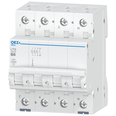 OEZ:42131 - In 6 A, Ue AC 230/400 V / DC 180 V, characteristic B, 3+N-pole, Icn 10 kA - OEZ - In 6 A, Ue AC 230/400 V / DC 180 V, characteristic B, 3+N-pole, Icn 10 kA - OEZ - 0