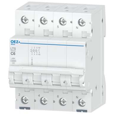 OEZ:42142 - In 6 A, Ue AC 230/400 V / DC 180 V, characteristic C, 3+N-pole, Icn 10 kA - OEZ - In 6 A, Ue AC 230/400 V / DC 180 V, characteristic C, 3+N-pole, Icn 10 kA - OEZ - 0