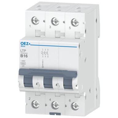 OEZ:42243 - In 16 A, Ue AC 230/400 V / DC 180 V, characteristic B, 3-pole, Icn 6 kA - OEZ - In 16 A, Ue AC 230/400 V / DC 180 V, characteristic B, 3-pole, Icn 6 kA - OEZ - 0