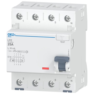 OEZ:42395 - In 25 A, Ue AC 230/400 V, Idn 30 mA, 4-pole, Inc 6 kA, type AC - OEZ - In 25 A, Ue AC 230/400 V, Idn 30 mA, 4-pole, Inc 6 kA, type AC - OEZ - 0