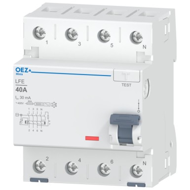 OEZ:42396 - In 40 A, Ue AC 230/400 V, Idn 30 mA, 4-pole, Inc 6 kA, type AC - OEZ - In 40 A, Ue AC 230/400 V, Idn 30 mA, 4-pole, Inc 6 kA, type AC - OEZ - 0