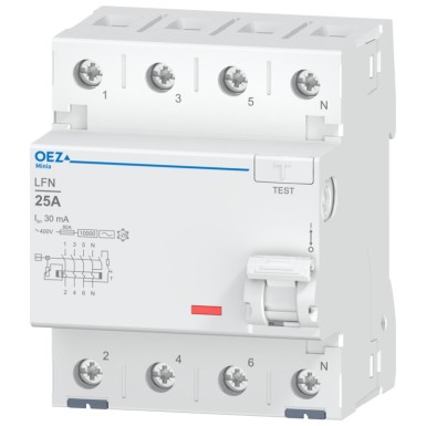 OEZ:42418 - In 25 A, Ue AC 230/400 V, Idn 30 mA, 4-pole, Inc 10 kA, type AC - OEZ - In 25 A, Ue AC 230/400 V, Idn 30 mA, 4-pole, Inc 10 kA, type AC - OEZ - 0