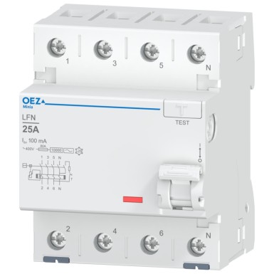 OEZ:42422 - In 25 A, Ue AC 230/400 V, Idn 100 mA, 4-pole, Inc 10 kA, type AC - OEZ - In 25 A, Ue AC 230/400 V, Idn 100 mA, 4-pole, Inc 10 kA, type AC - OEZ - 0