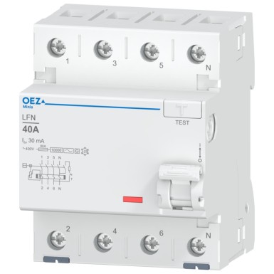 OEZ:42434 - In 40 A, Ue AC 230/400 V, Idn 30 mA, 4-pole, Inc 10 kA, type AC, design G - OEZ - In 40 A, Ue AC 230/400 V, Idn 30 mA, 4-pole, Inc 10 kA, type AC, design G - OEZ - 0