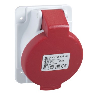 PKY16F434 - PratiKa - 16 A angled industrial socket outlet - 3P+E - 380-415 V AC - IP44 - Schneider Electric - PratiKa - 16 A angled industrial socket outlet - 3P+E - 380-415 V AC - IP44 - Schneider Electric - 0