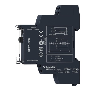 RE17LCBMS - Modular timing relay, Harmony, 0.7A, 1s..100h, off delay, solid state output, spring terminals, 24...240V AC - Schneider Electric - Modular timing relay, Harmony, 0.7A, 1s..100h, off delay, solid state output, spring terminals, 24...240V AC - Schneider Electric - 3