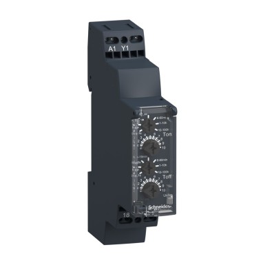 RE17LLBMS - Modular timing relay, Harmony, 0.7A, 1s..100h, asymmetrical flashing, solid state output, spring terminals, 24...240V AC - Schneider Electric - Modular timing relay, Harmony, 0.7A, 1s..100h, asymmetrical flashing, solid state output, spring terminals, 24...240V AC - Schneider Electric - 0