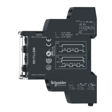 RE17LLBMS - Modular timing relay, Harmony, 0.7A, 1s..100h, asymmetrical flashing, solid state output, spring terminals, 24...240V AC - Schneider Electric - Modular timing relay, Harmony, 0.7A, 1s..100h, asymmetrical flashing, solid state output, spring terminals, 24...240V AC - Schneider Electric - 1