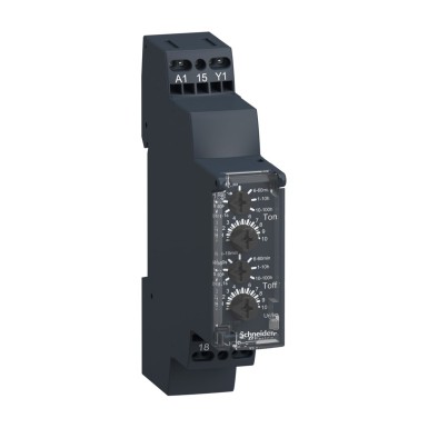 RE17RLMUS - Modular timing relay, Harmony, 8A, 1CO, 1s..100h, asymmetrical flashing, spring terminals, 24V DC 24...240V AC DC - Schneider Electric - Modular timing relay, Harmony, 8A, 1CO, 1s..100h, asymmetrical flashing, spring terminals, 24V DC 24...240V AC DC - Schneider Electric - 0