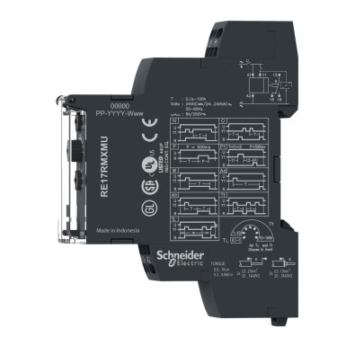 RE17RMXMUS - Harmony, Modular timing relay, 8 A, 1 CO, 1 s..100 h, multifunction, spring terminals, 24 V DC / 24...240 V AC/DC - Schneider Electric - Harmony, Modular timing relay, 8 A, 1 CO, 1 s..100 h, multifunction, spring terminals, 24 V DC / 24...240 V AC/DC - Schneider Electric - 3