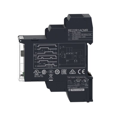 RE22R1ACMR - Harmony, Modular timing relay, 8 A, 1 CO, 0.05 s?¦300 h, dual function, 24...240 V AC/DC - Schneider Electric - Harmony, Modular timing relay, 8 A, 1 CO, 0.05 s?¦300 h, dual function, 24...240 V AC/DC - Schneider Electric - 4