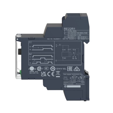 RE22R1DMR - Harmony, Modular timing relay, 8 A, 1 CO, 0.05 s?¦300 h, symmetrical flashing , 24...240 V AC/DC - Schneider Electric - Harmony, Modular timing relay, 8 A, 1 CO, 0.05 s?¦300 h, symmetrical flashing , 24...240 V AC/DC - Schneider Electric - 4