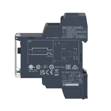 RE22R1KMR - Harmony, Modular timing relay, 5 A, 1 CO, 0.05 s?¦10 min, delay on deenergization, 24...240 V AC/DC - Schneider Electric - Harmony, Modular timing relay, 5 A, 1 CO, 0.05 s?¦10 min, delay on deenergization, 24...240 V AC/DC - Schneider Electric - 2