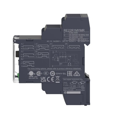 RE22R1MYMR - Harmony, Modular timing relay, 8 A, 1 CO, 0.05 s?¦300 h, multifunction, 24...240 V AC/DC - Schneider Electric - Harmony, Modular timing relay, 8 A, 1 CO, 0.05 s?¦300 h, multifunction, 24...240 V AC/DC - Schneider Electric - 4