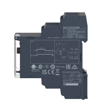 RE22R2KMR - Harmony, Modular timing relay, 5 A, 2 CO, 0.05 s?¦10 min, delay on deenergization, 24...240 V AC/DC - Schneider Electric - Harmony, Modular timing relay, 5 A, 2 CO, 0.05 s?¦10 min, delay on deenergization, 24...240 V AC/DC - Schneider Electric - 1