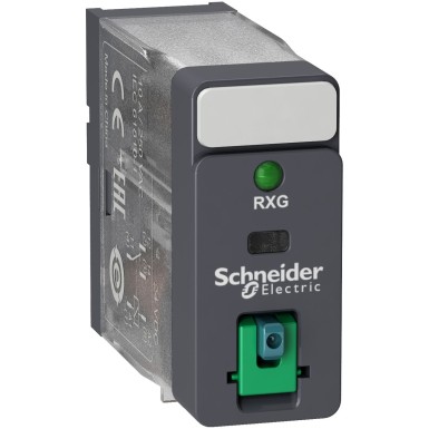 RXG12BD - Interface plug in relay, Harmony, 10A, 1CO, with LED, lockable test button, 24V DC - Schneider Electric - Interface plug in relay, Harmony, 10A, 1CO, with LED, lockable test button, 24V DC - Schneider Electric - 0