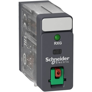 RXG22B7 - Harmony, Interface plugin relay, 5 A, 2 CO, with LED, with lockable test button, 24 V AC - Schneider Electric - Harmony, Interface plugin relay, 5 A, 2 CO, with LED, with lockable test button, 24 V AC - Schneider Electric - 0