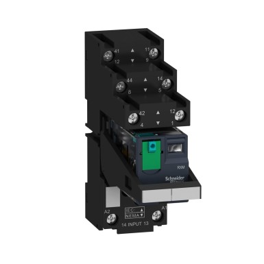 RXM2AB2BDPVS - Harmony, Miniature plug-in relay pre-assembled, 12 A, 2 CO, with LED, with lockable test button, separate terminals socket, 24 V DC - Schneider Electric - Harmony, Miniature plug-in relay pre-assembled, 12 A, 2 CO, with LED, with lockable test button, separate terminals socket, 24 V DC - Schneider Electric - 0