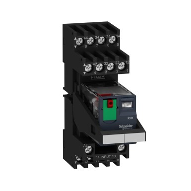 RXM2AB2P7PVM - Harmony, Miniature plug-in relay pre-assembled, 10 A, 2 CO, with LED, with lockable test button, mixed terminals socket, 230 V AC - Schneider Electric - Harmony, Miniature plug-in relay pre-assembled, 10 A, 2 CO, with LED, with lockable test button, mixed terminals socket, 230 V AC - Schneider Electric - 0