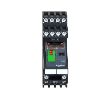 RXM2AB2P7PVM - Harmony, Miniature plug-in relay pre-assembled, 10 A, 2 CO, with LED, with lockable test button, mixed terminals socket, 230 V AC - Schneider Electric - Harmony, Miniature plug-in relay pre-assembled, 10 A, 2 CO, with LED, with lockable test button, mixed terminals socket, 230 V AC - Schneider Electric - 1