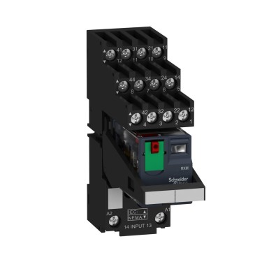 RXM4AB1B7PVS - Miniature plug in relay pre assembled, Harmony, 6A, 4CO, lockable test button, separate terminals socket, 24V AC - Schneider Electric - Miniature plug in relay pre assembled, Harmony, 6A, 4CO, lockable test button, separate terminals socket, 24V AC - Schneider Electric - 0