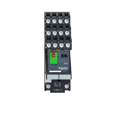 RXM4AB1B7PVS - Miniature plug in relay pre assembled, Harmony, 6A, 4CO, lockable test button, separate terminals socket, 24V AC - Schneider Electric - Miniature plug in relay pre assembled, Harmony, 6A, 4CO, lockable test button, separate terminals socket, 24V AC - Schneider Electric - 5